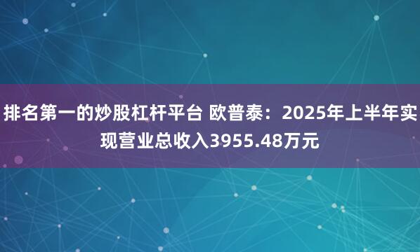 排名第一的炒股杠杆平台 欧普泰：2025年上半年实现营业总收入3955.48万元